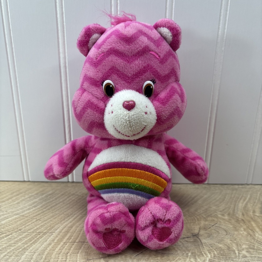 Cheer Bear Care Bears Pink Chevron Rainbow 8.5" Stuffed Animal Plush Soft Toy